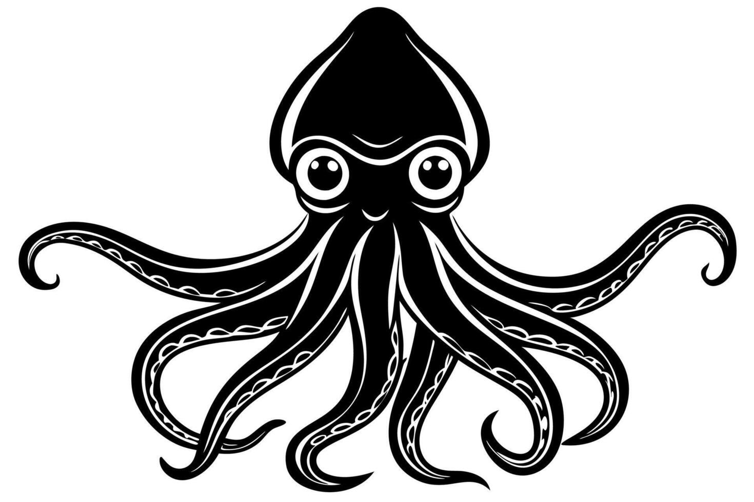 Funny Squid Illustration with White Background Cartoons, Clipart, and Line Art Design, Funny squid with white background cartoon, clipart, and line art design vector