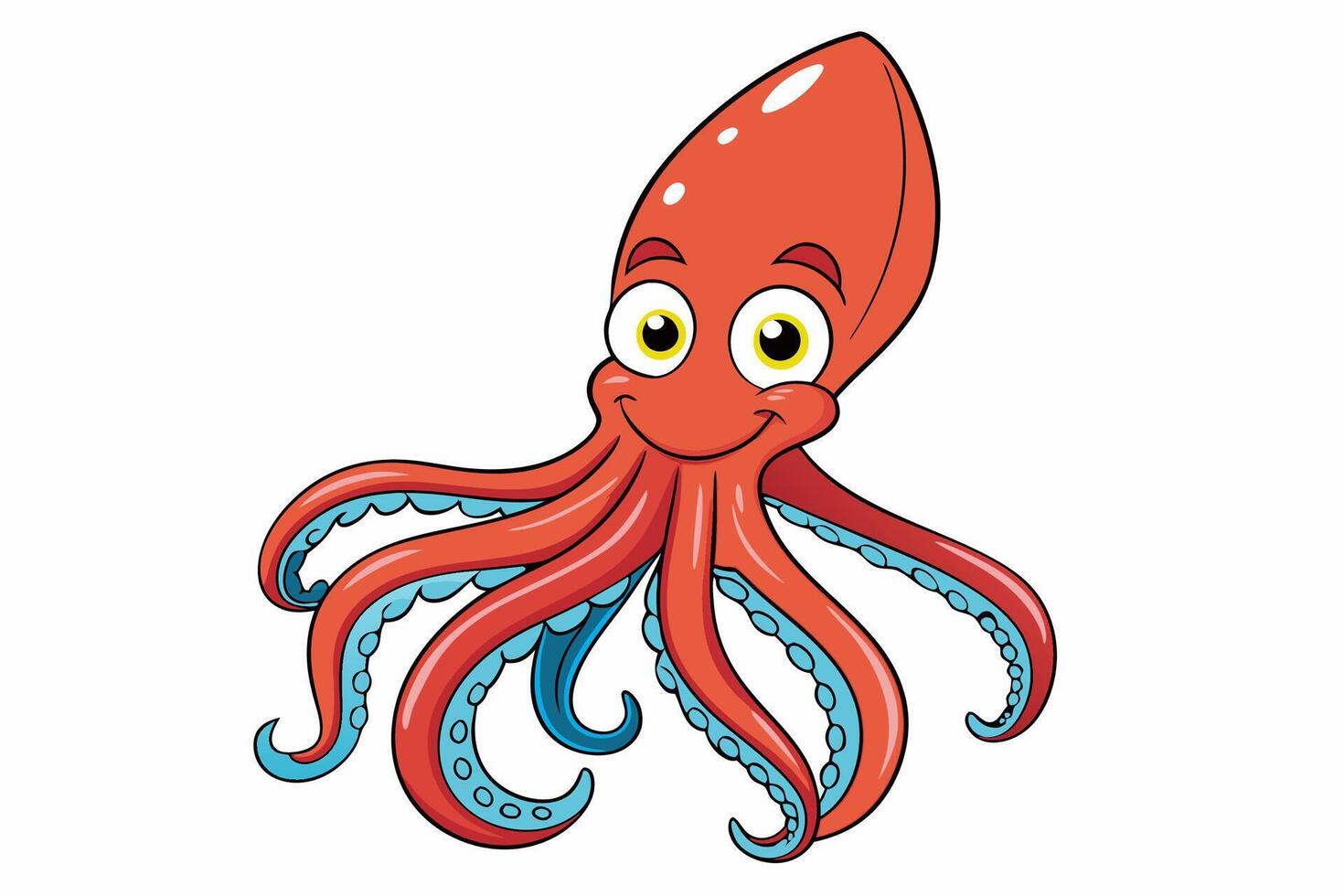 Funny Squid Illustration with White Background Cartoons, Clipart, and Line Art Design, Funny squid with white background cartoon, clipart, and line art design vector