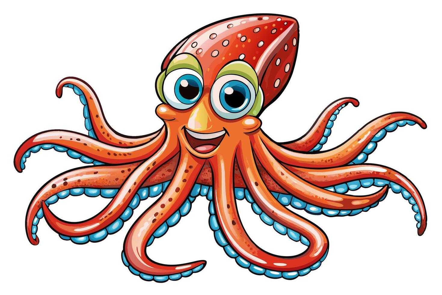 Funny Squid Illustration with White Background Cartoons, Clipart, and Line Art Design, Funny squid with white background cartoon, clipart, and line art design vector