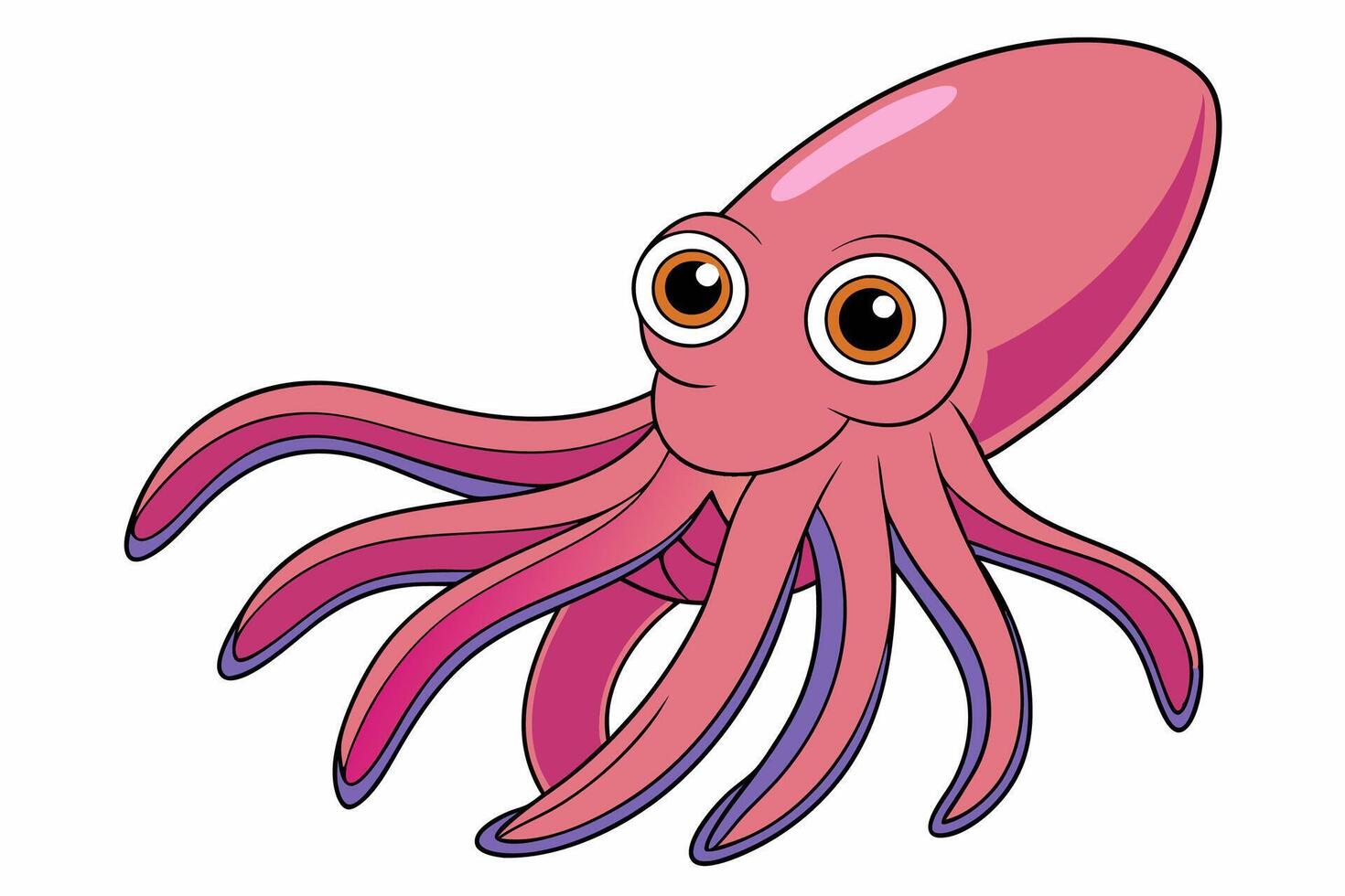 Funny Squid Illustration with White Background Cartoons, Clipart, and Line Art Design, Funny squid with white background cartoon, clipart, and line art design vector