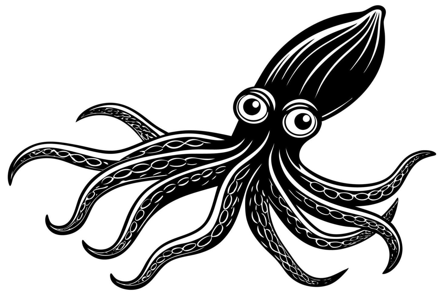 Funny Squid Illustration with White Background Cartoons, Clipart, and Line Art Design, Funny squid with white background cartoon, clipart, and line art design vector