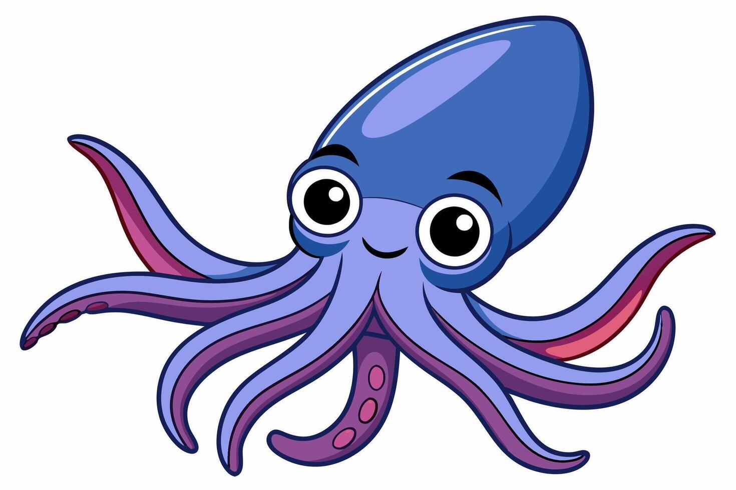 Funny Squid Illustration with White Background Cartoons, Clipart, and Line Art Design, Funny squid with white background cartoon, clipart, and line art design vector