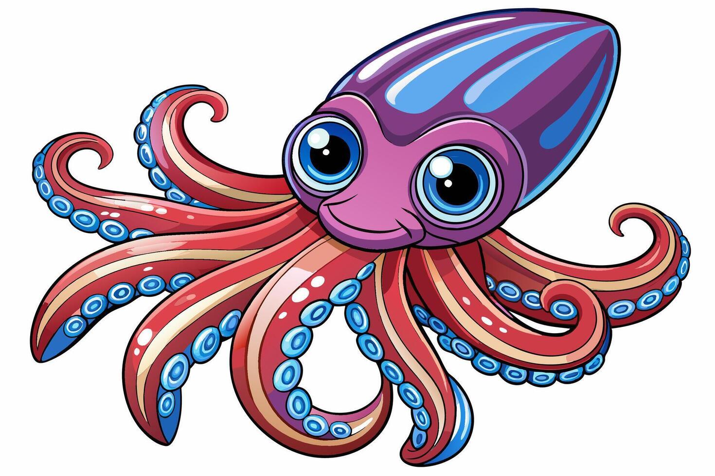 Funny Squid Illustration with White Background Cartoons, Clipart, and Line Art Design, Funny squid with white background cartoon, clipart, and line art design vector