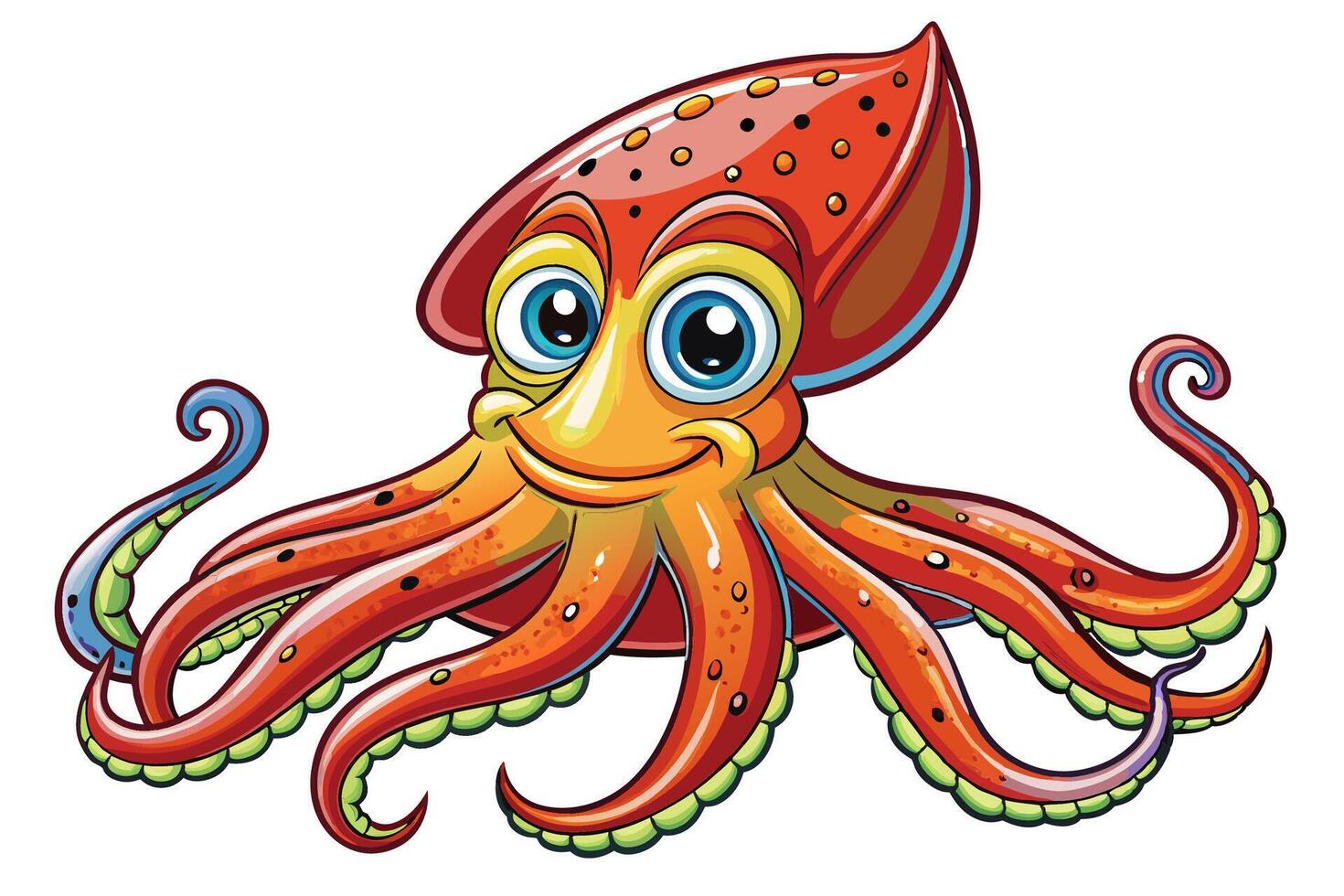 Funny Squid Illustration with White Background Cartoons, Clipart, and Line Art Design, Funny squid with white background cartoon, clipart, and line art design vector
