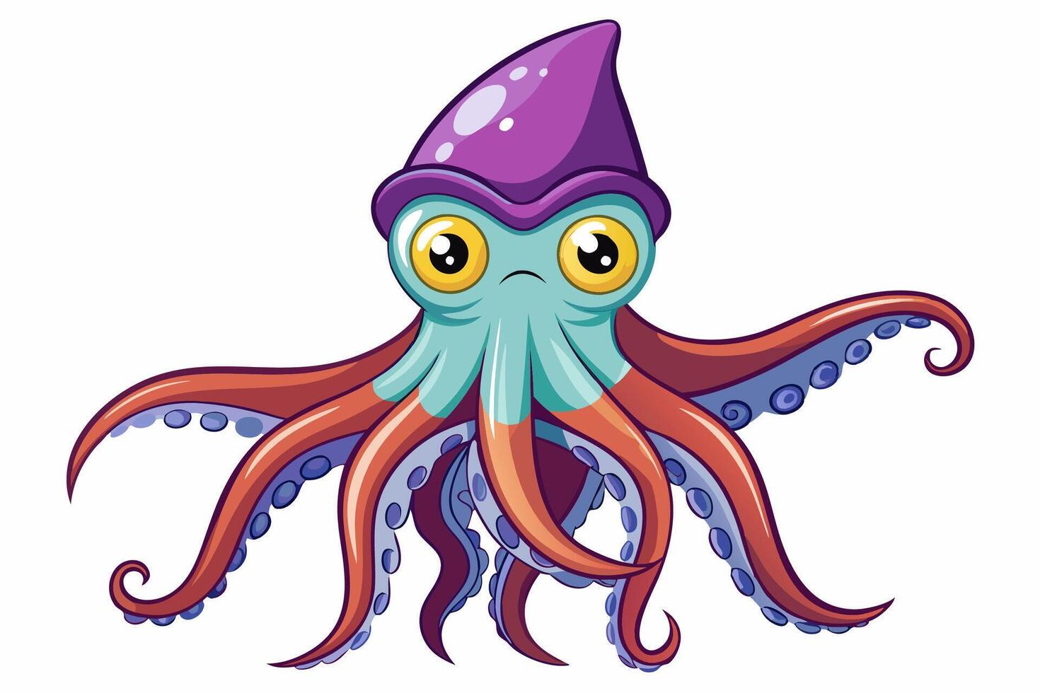 Funny Squid Illustration with White Background Cartoons, Clipart, and Line Art Design, Funny squid with white background cartoon, clipart, and line art design vector