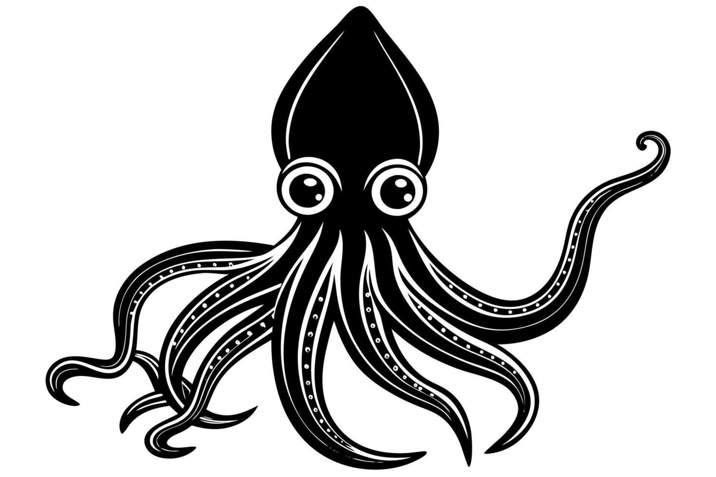 Funny Squid Illustration with White Background Cartoons, Clipart, and Line Art Design, Funny squid with white background cartoon, clipart, and line art design vector