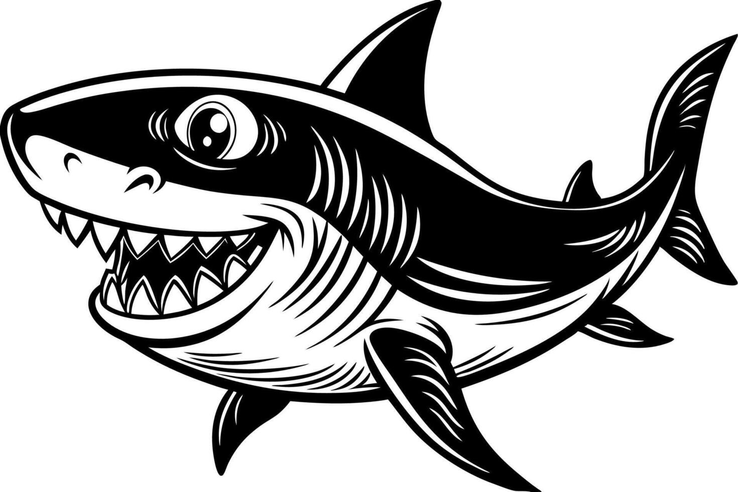 Funny Shark Illustration, Cartoons, Clipart, and Line Art Design on White Background, Cute and funny shark illustration in , cartoon, clipart, and line art design on white background. vector