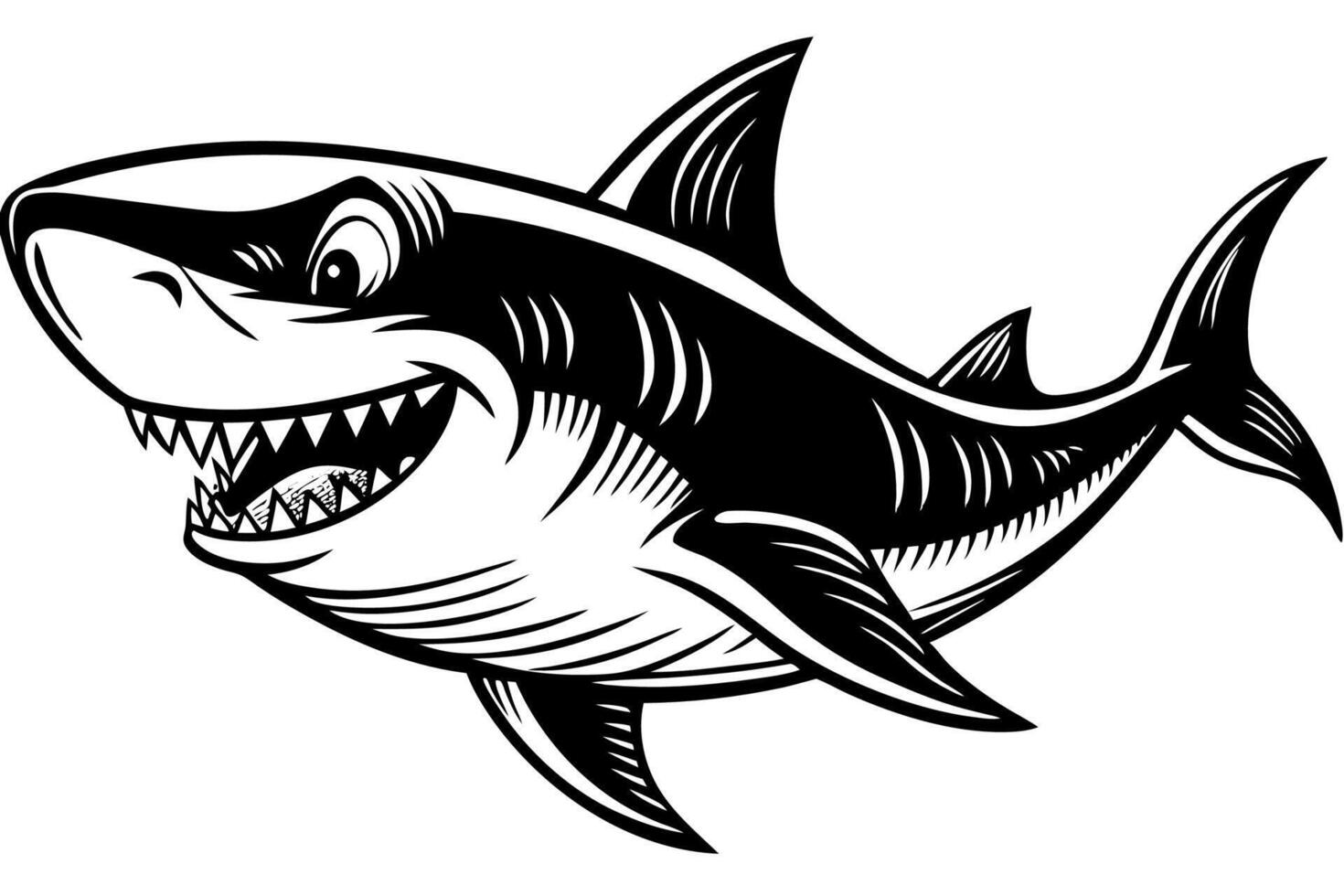 Funny Shark Illustration, Cartoons, Clipart, and Line Art Design on White Background, Cute and funny shark illustration in , cartoon, clipart, and line art design on white background. vector