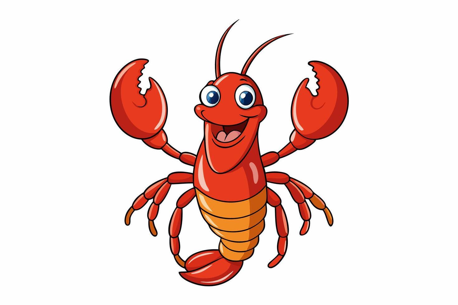 Funny Lobster Illustration and Cartoon Clipart with White Background, Funny lobster , cartoon clipart, and line art on white background. vector
