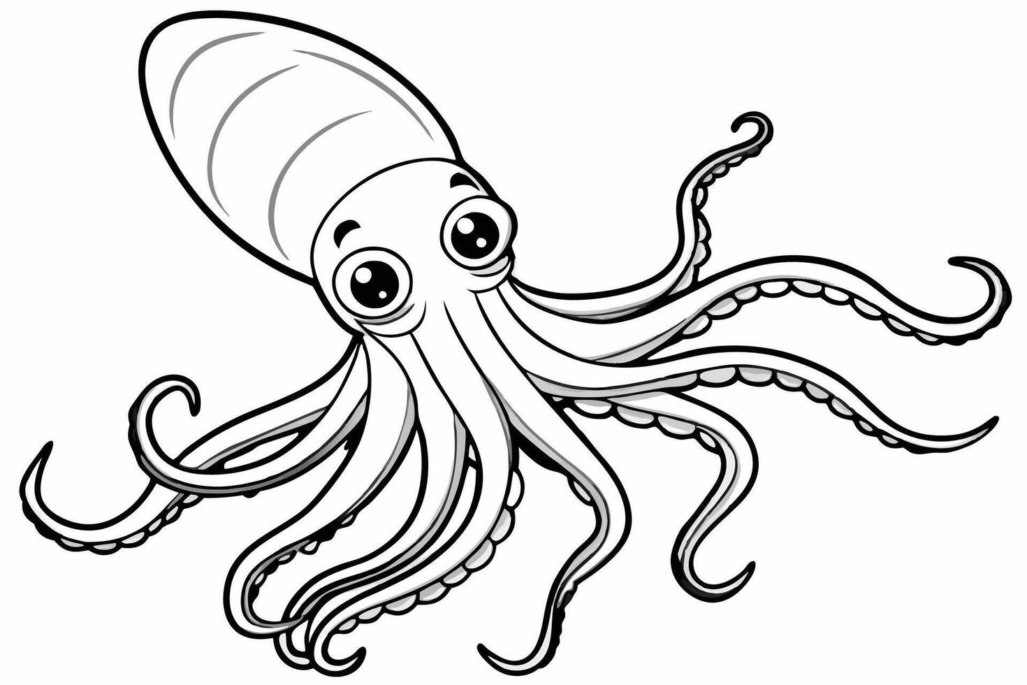 Funny Squid Illustration with White Background Cartoons, Clipart, and Line Art Design, Funny squid with white background cartoon, clipart, and line art design vector