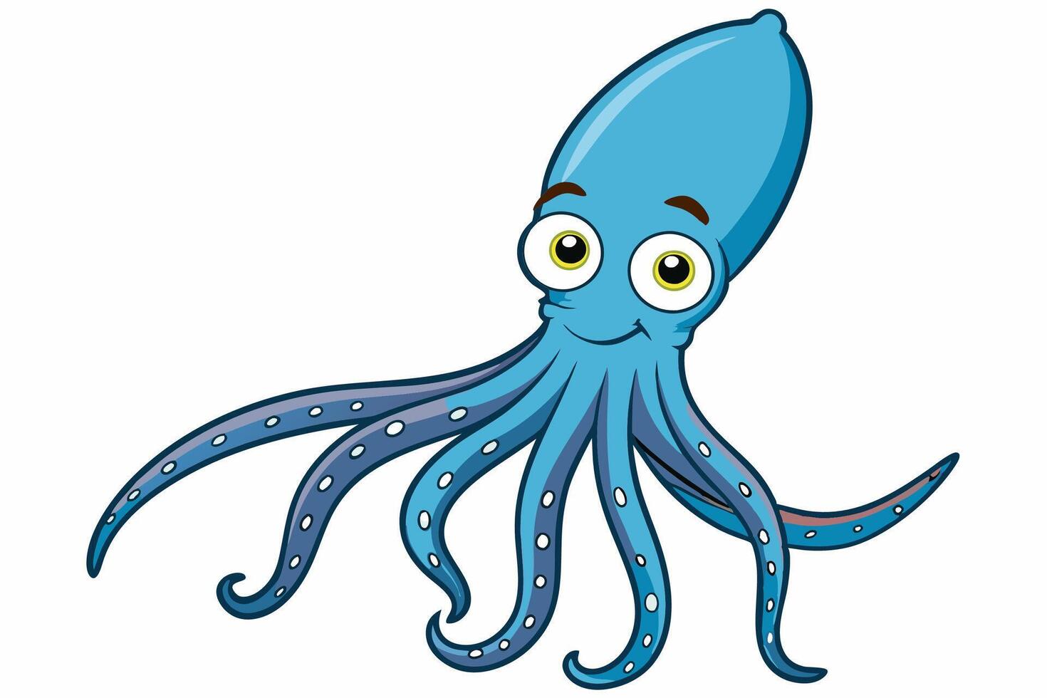 Funny Squid Illustration with White Background Cartoons, Clipart, and Line Art Design, Funny squid with white background cartoon, clipart, and line art design vector