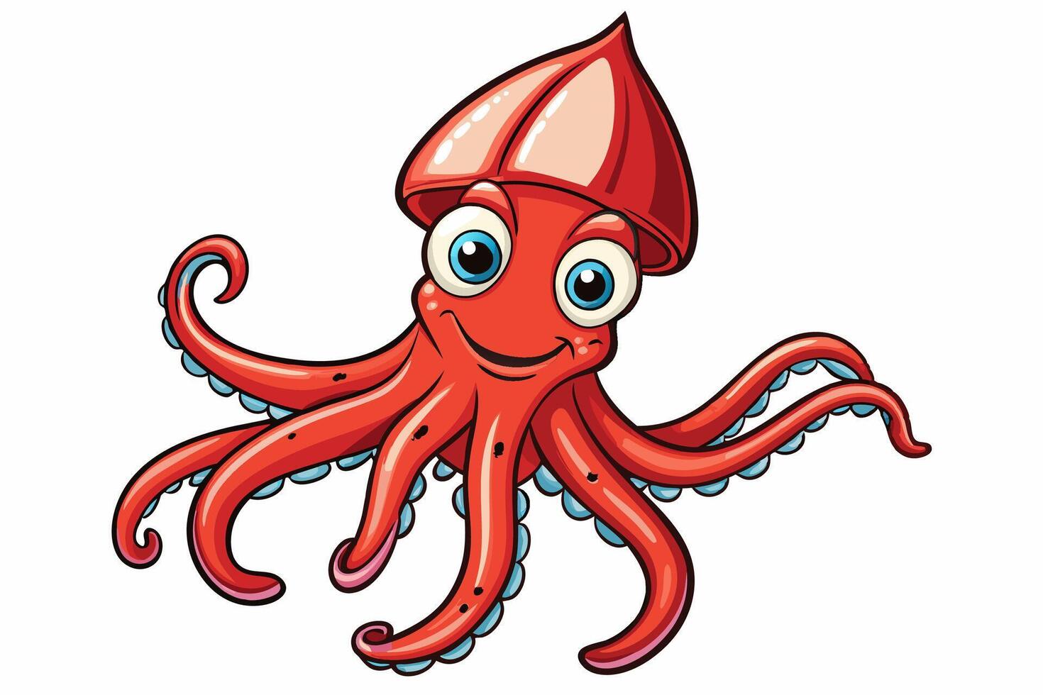 Funny Squid Illustration with White Background Cartoons, Clipart, and Line Art Design, Funny squid with white background cartoon, clipart, and line art design vector
