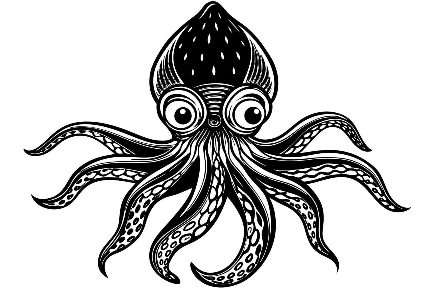 Funny Squid Illustration with White Background Cartoons, Clipart, and Line Art Design, Funny squid with white background cartoon, clipart, and line art design vector