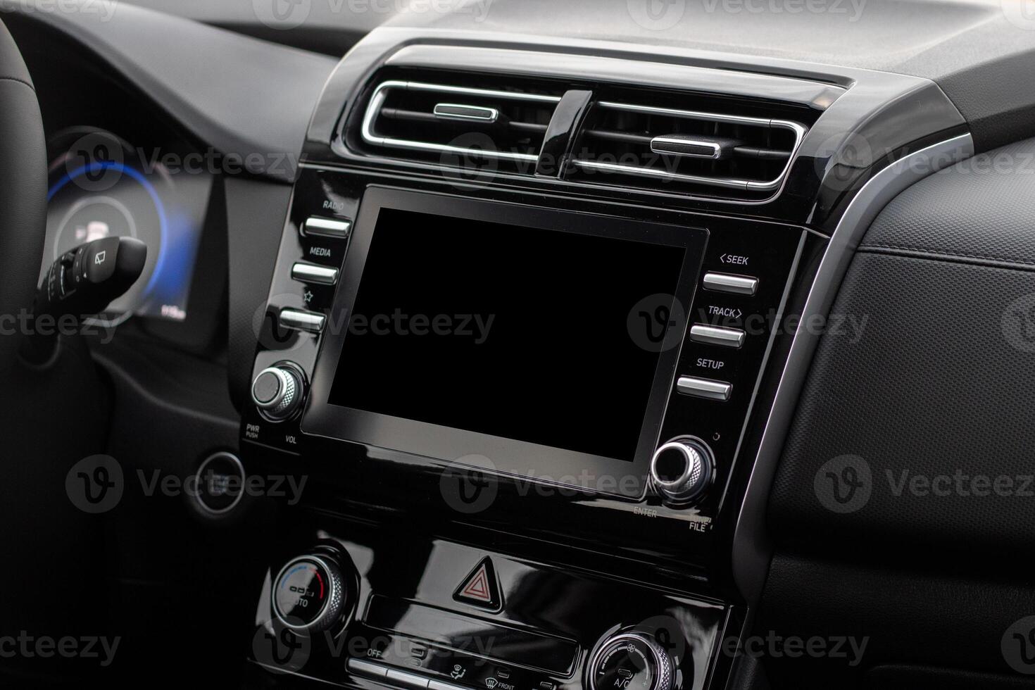 The interior of the car. Car-mounted tablet with mockup photo
