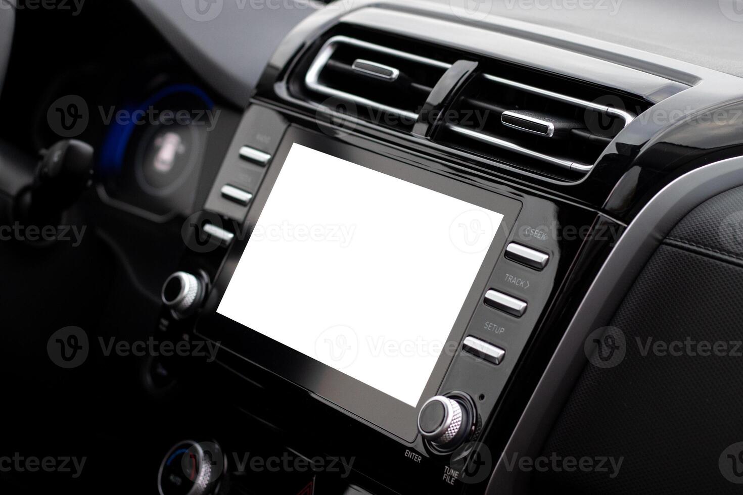 The interior of the car. Car-mounted tablet with mockup photo