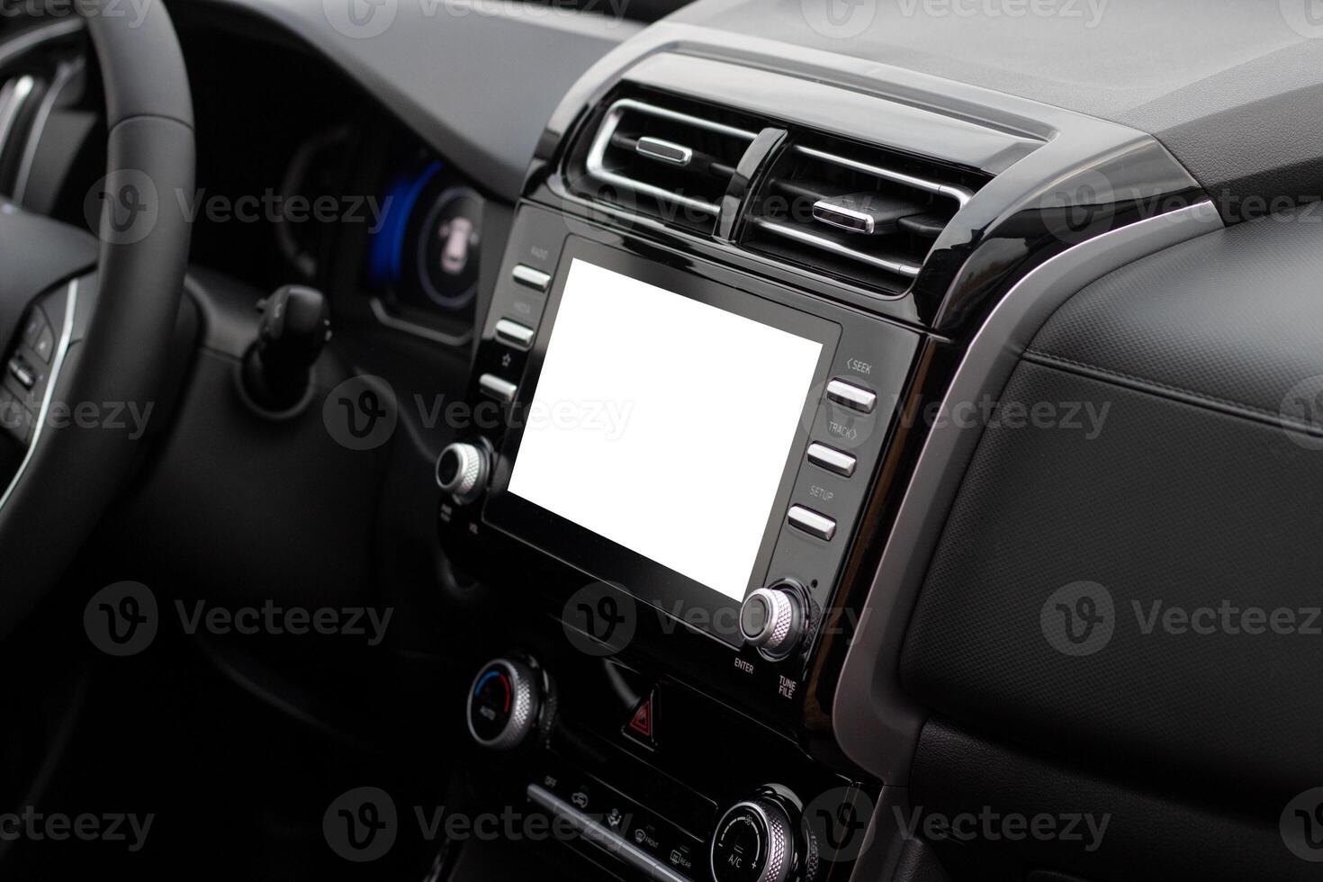 The interior of the car. Car-mounted tablet with mockup photo