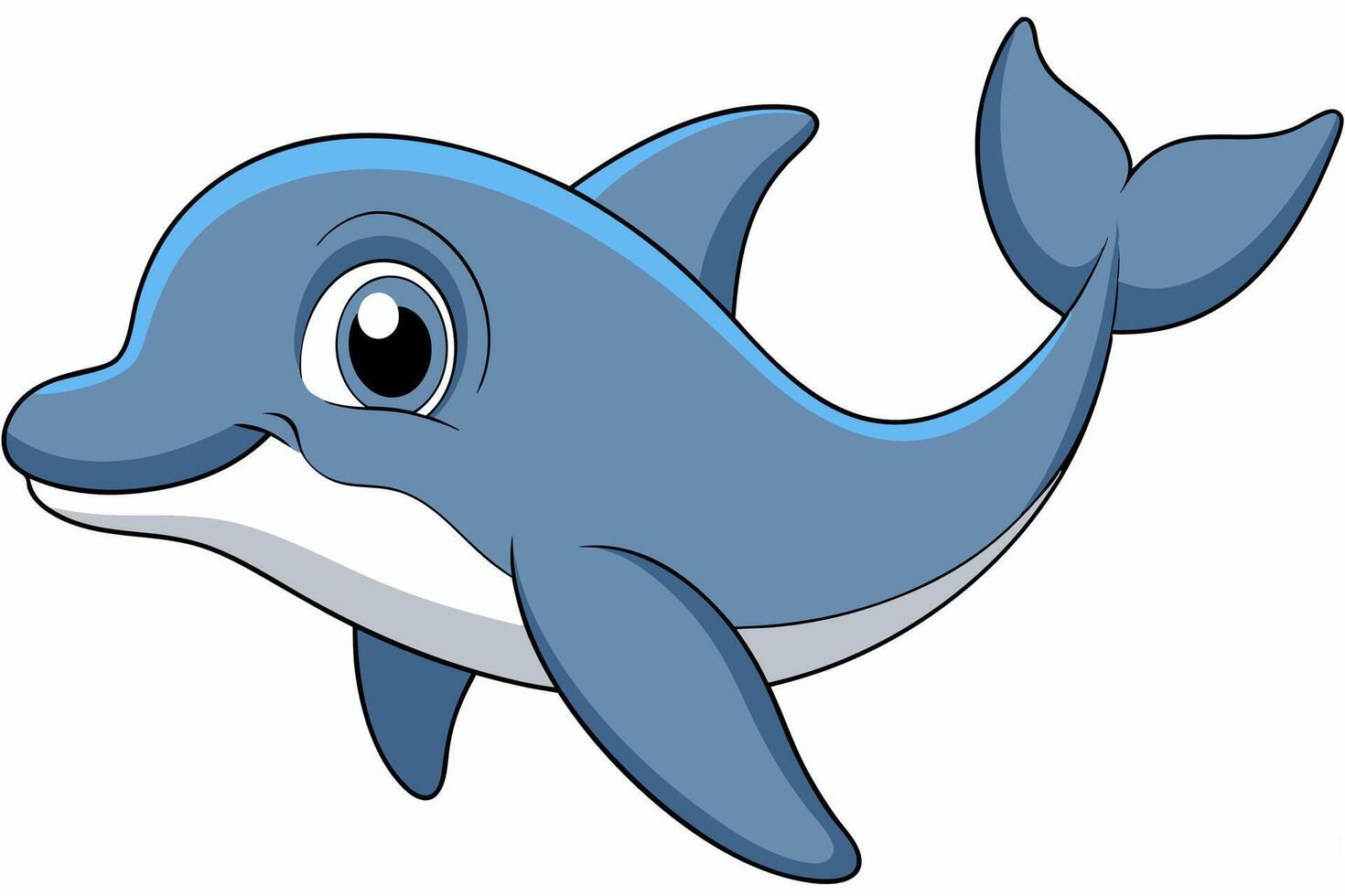 Funny Dolphin Illustration Cartoon, Clipart, and Line Art Design, Playful dolphin illustration cartoon, clipart, and line art design on white background. vector