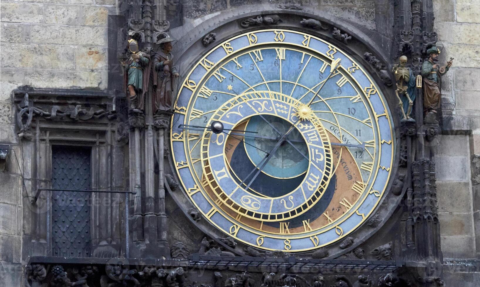 Medieval astronomical clock on the old town square in Prague photo