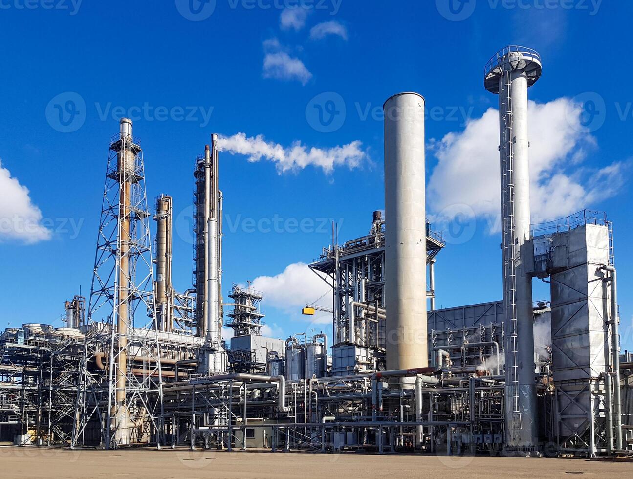 Large-capacity workshop for the production of ammonia of a petrochemical plant. Exterior of tube furnace, Shaft converter, CO2 adsorber with copy space photo