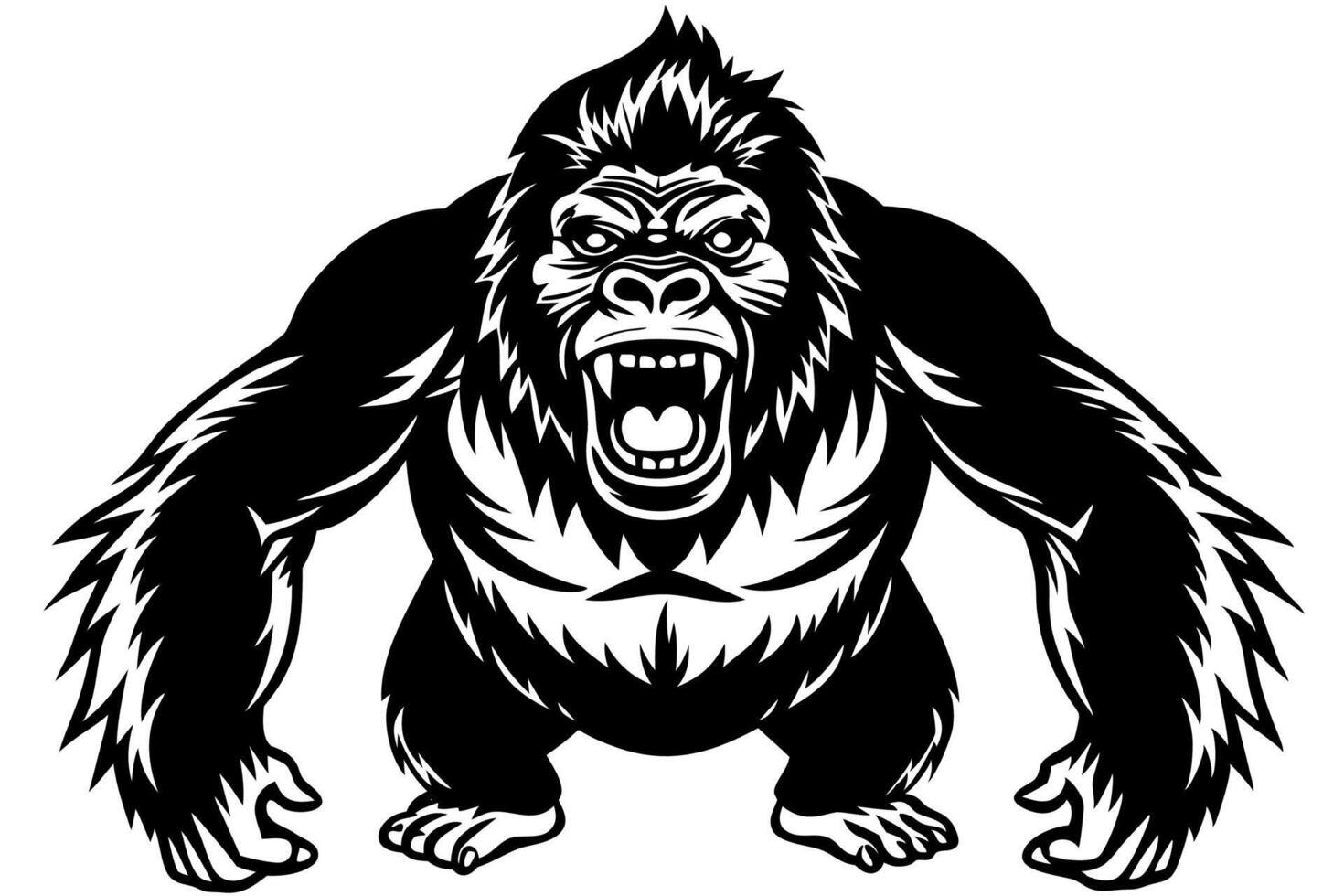 Funny Gorilla Illustration Cartoon, Clipart, Line Art Design on White Background, Funny gorilla illustration with white background, ideal for cartoons, clipart, and designs vector