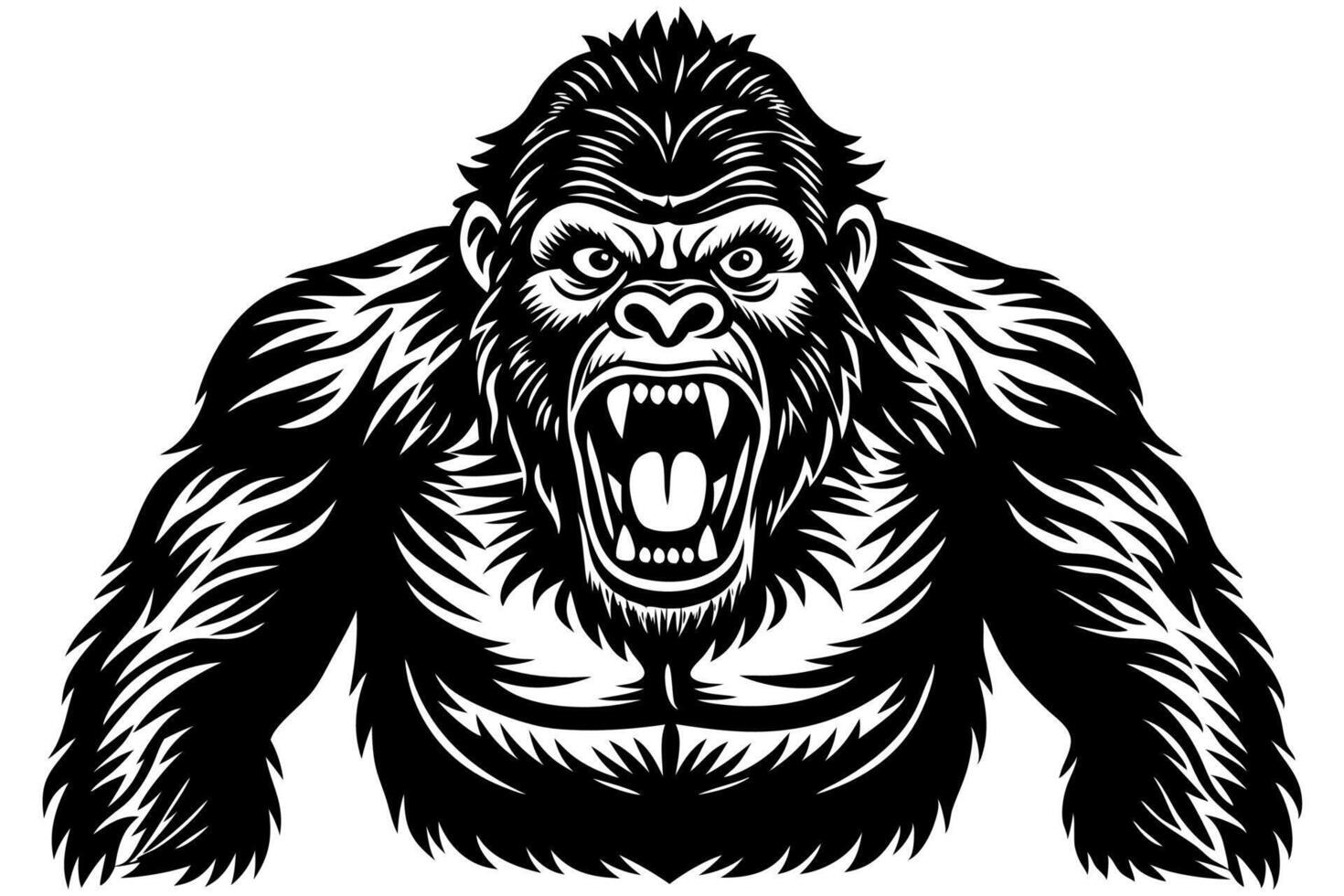 Funny Gorilla Illustration Cartoon, Clipart, Line Art Design on White Background, Funny gorilla illustration with white background, ideal for cartoons, clipart, and designs vector