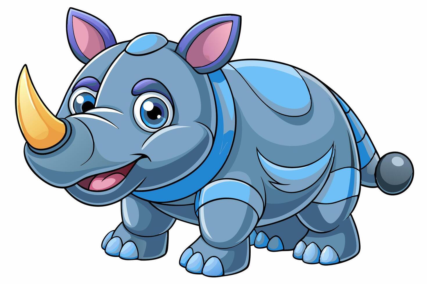 Funny Rhino Illustration Cartoons, Clipart, and Line Art Design on White Background, Playful funny rhino design, perfect for cartoons, clipart, and line art on white background vector