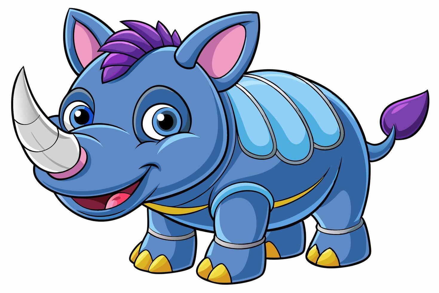 Funny Rhino Illustration Cartoons, Clipart, and Line Art Design on White Background, Playful funny rhino design, perfect for cartoons, clipart, and line art on white background vector