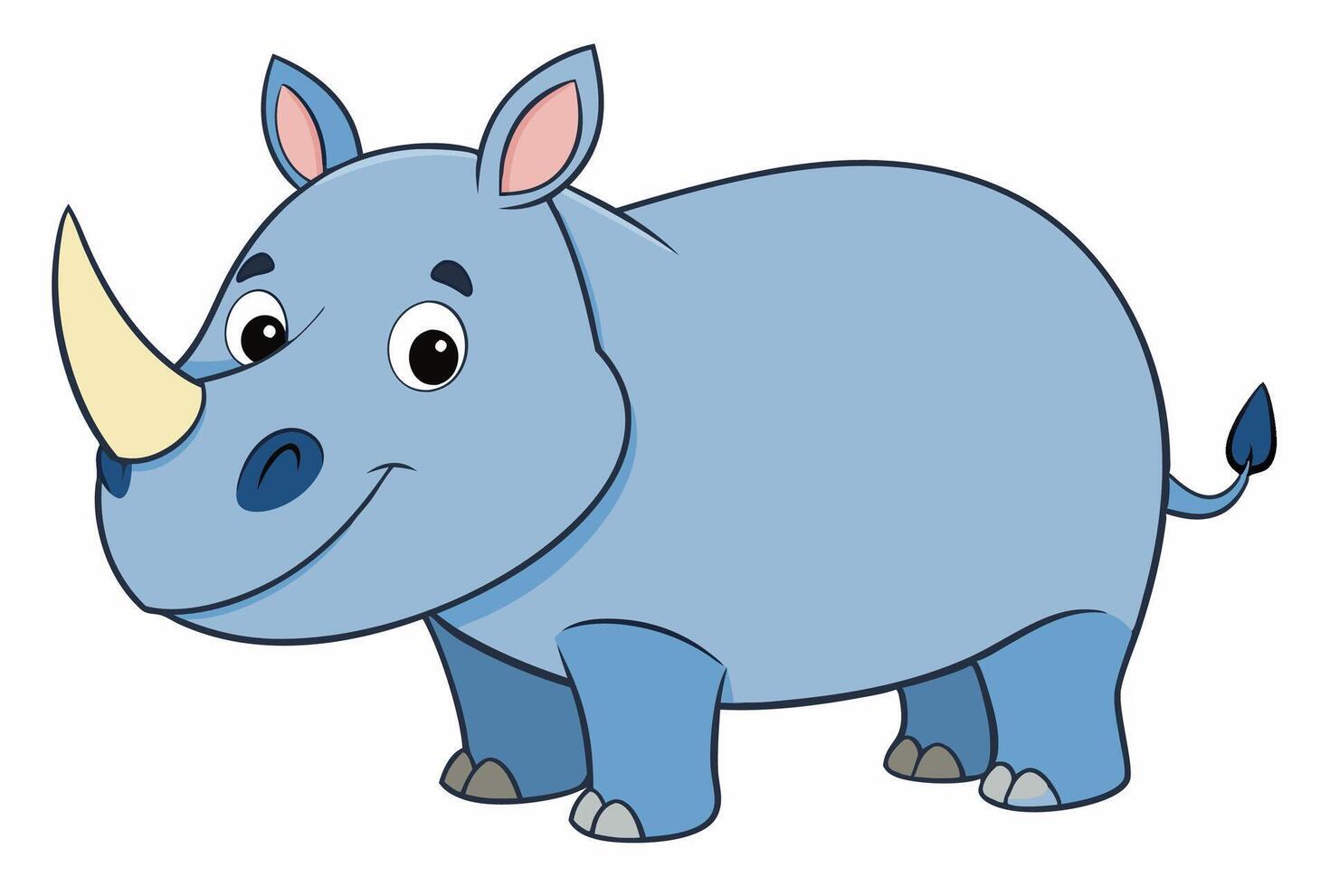 Funny Rhino Illustration Cartoons, Clipart, and Line Art Design on White Background, Playful funny rhino design, perfect for cartoons, clipart, and line art on white background vector