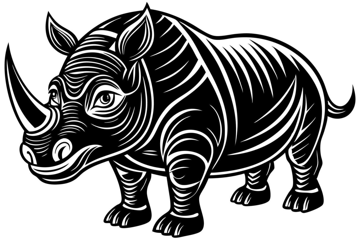 Funny Rhino Illustration Cartoons, Clipart, and Line Art Design on White Background, Playful funny rhino design, perfect for cartoons, clipart, and line art on white background vector