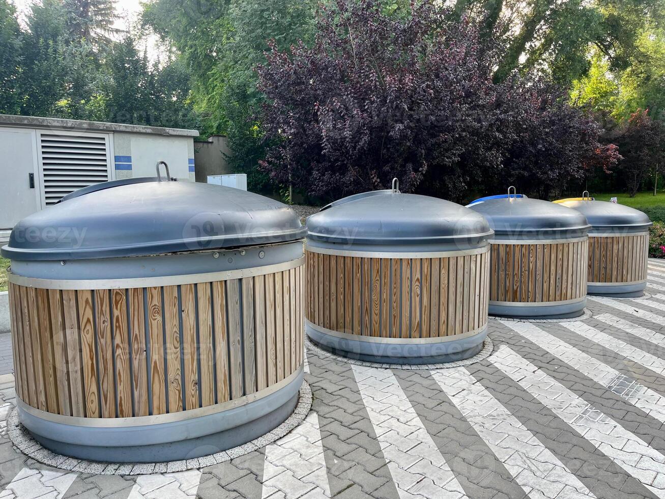 Underground containers for garbage and solid waste at the apartment complex photo