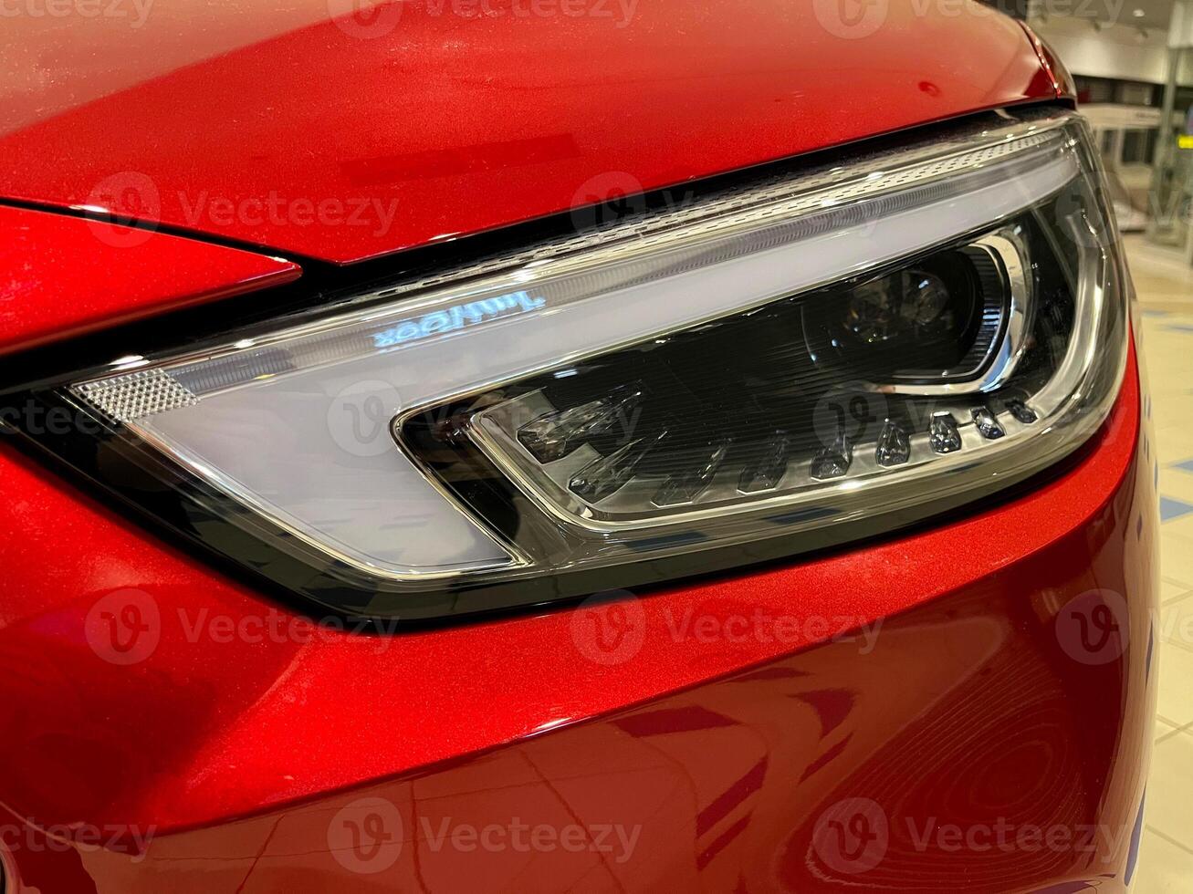 Front LED low beam and high beam headlights photo