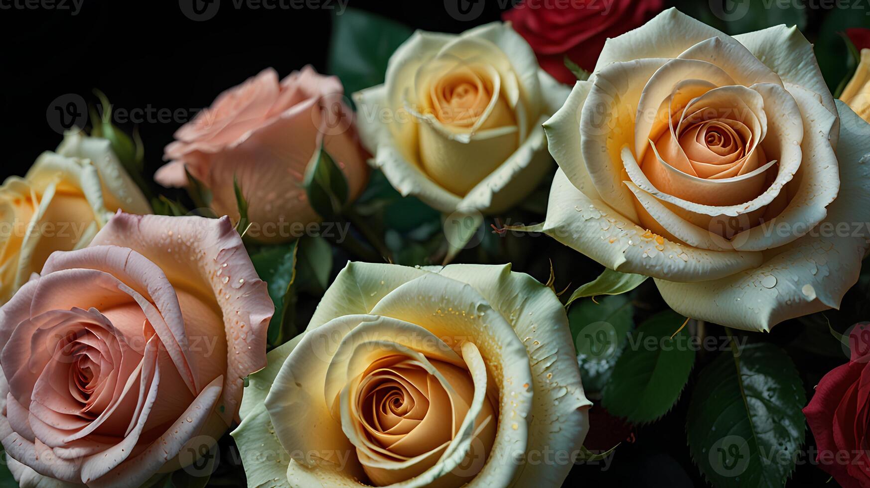 Various roses in different colors photo