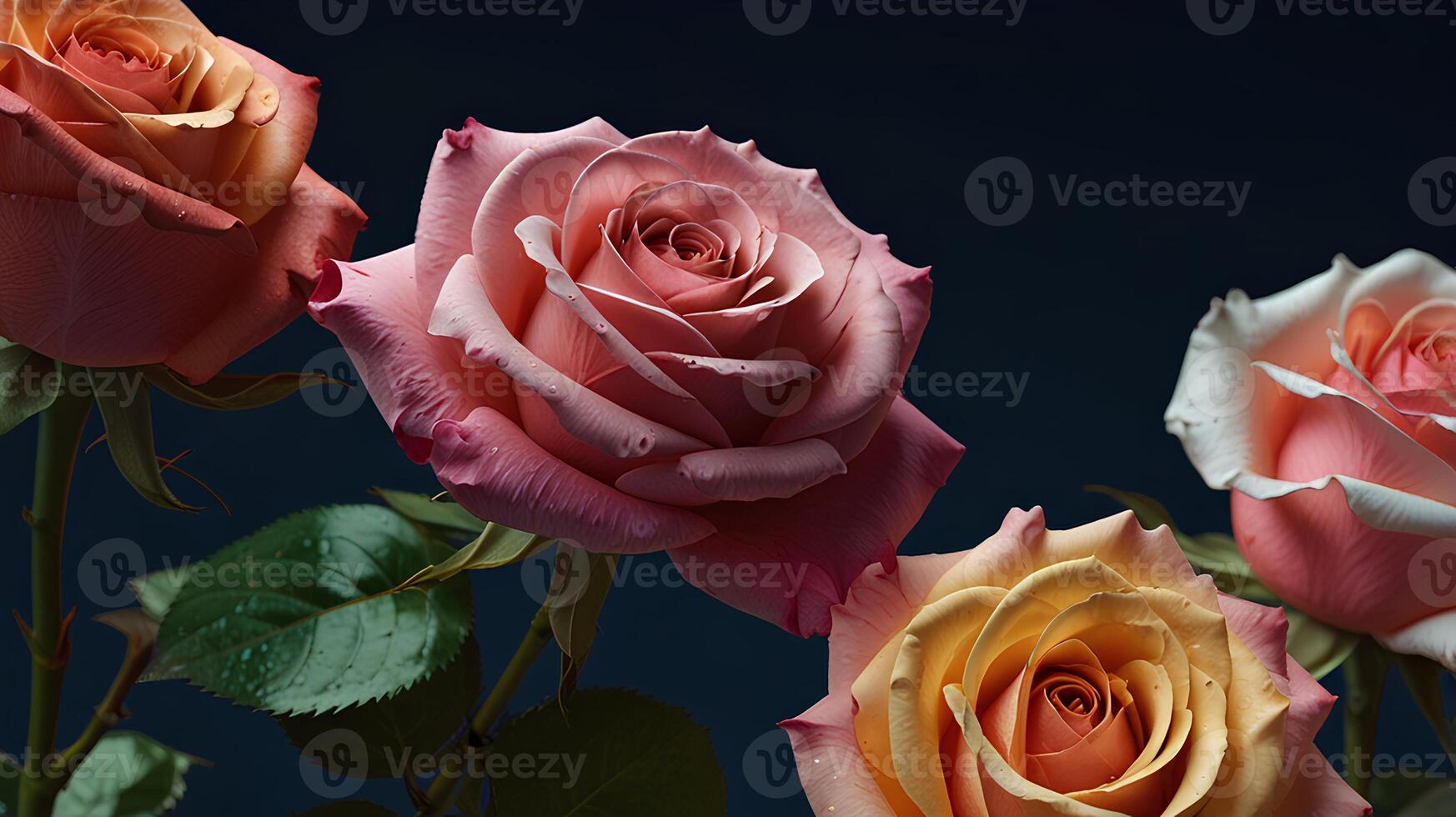 Various roses in different colors photo