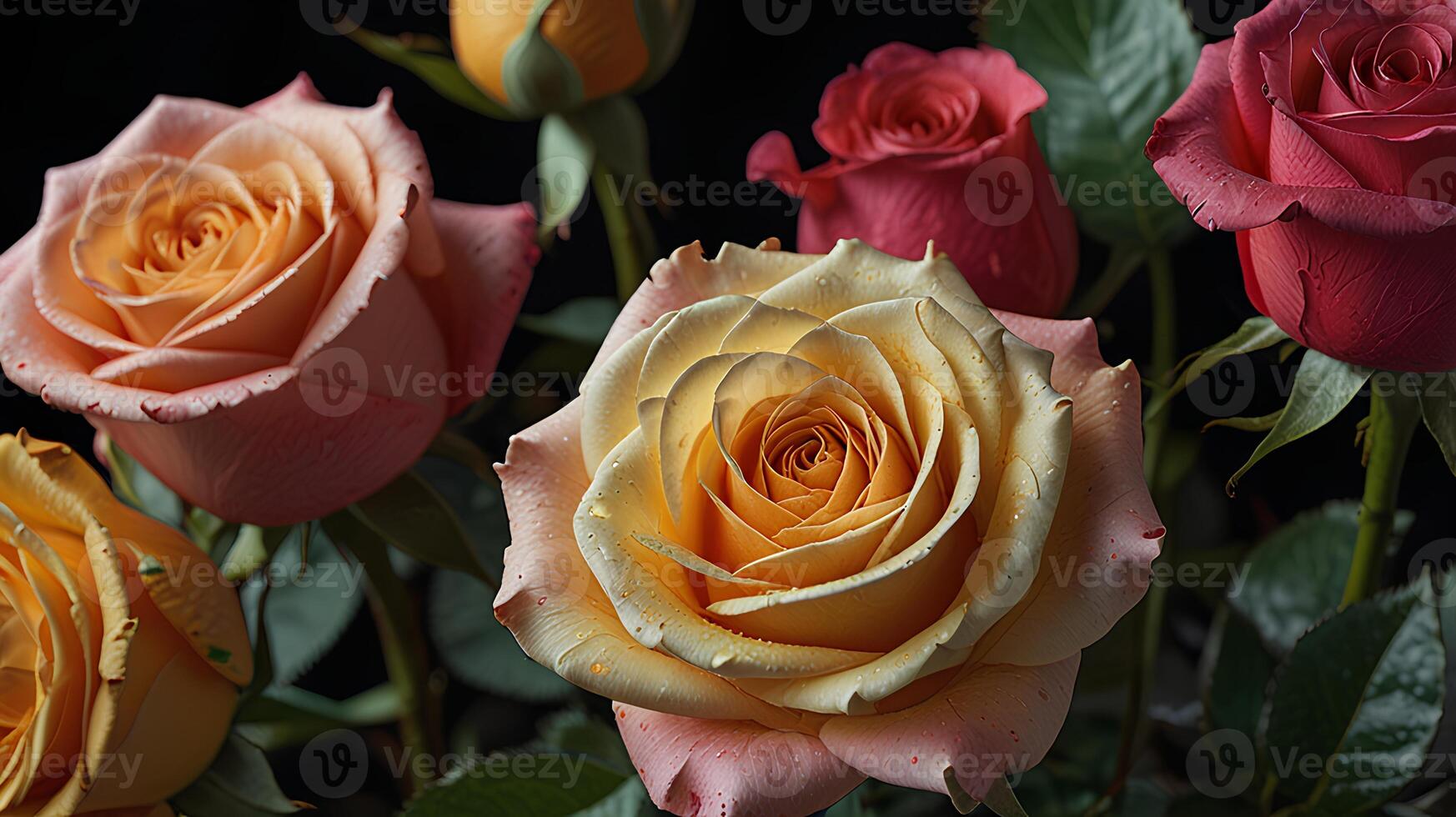 Various roses in different colors photo
