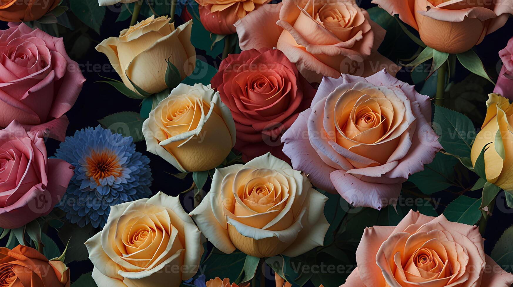 Various roses in different colors photo