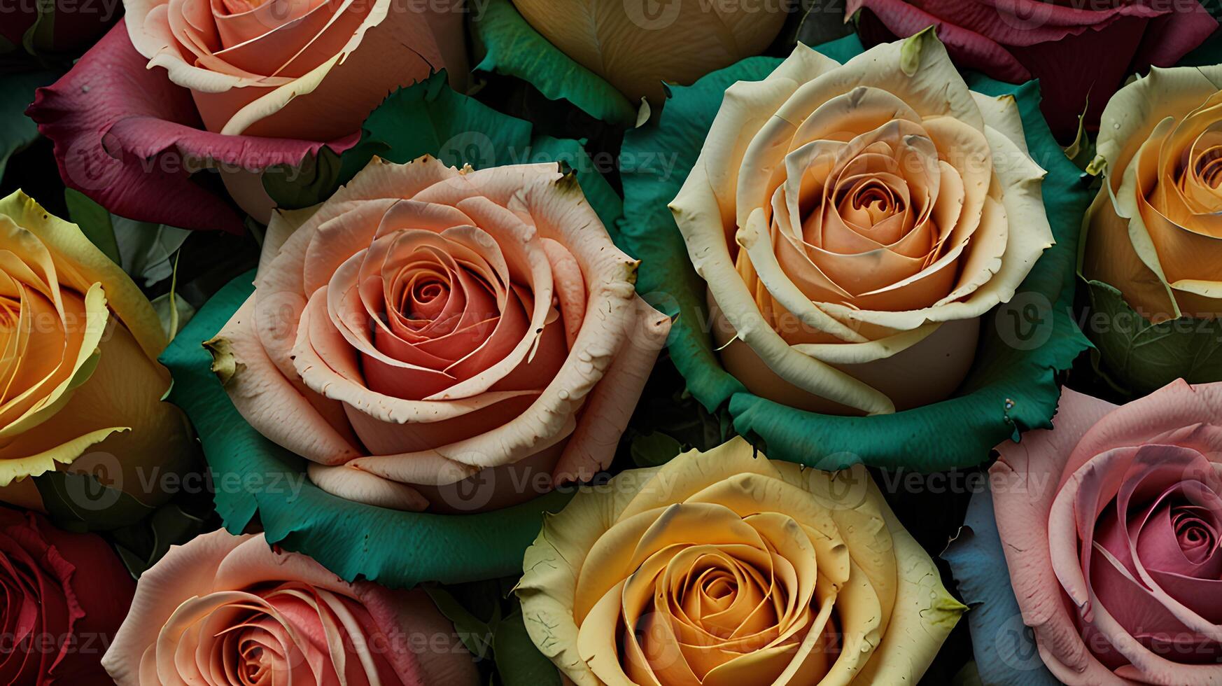 Various roses in different colors photo