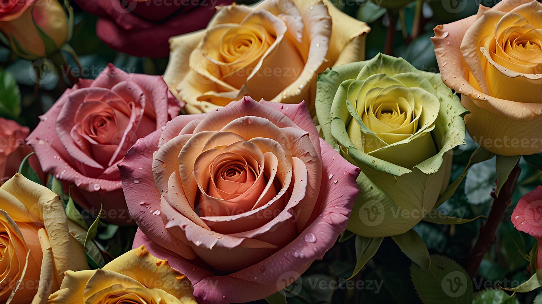 Various roses in different colors photo