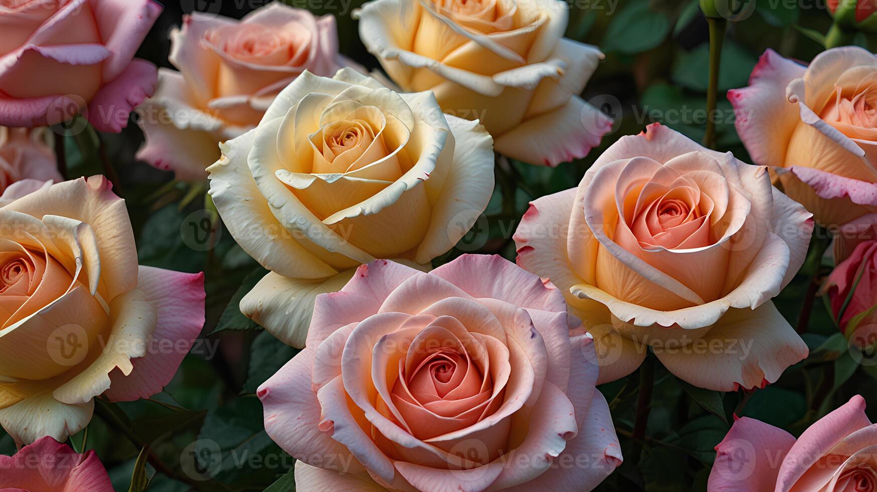 Various roses in different colors photo