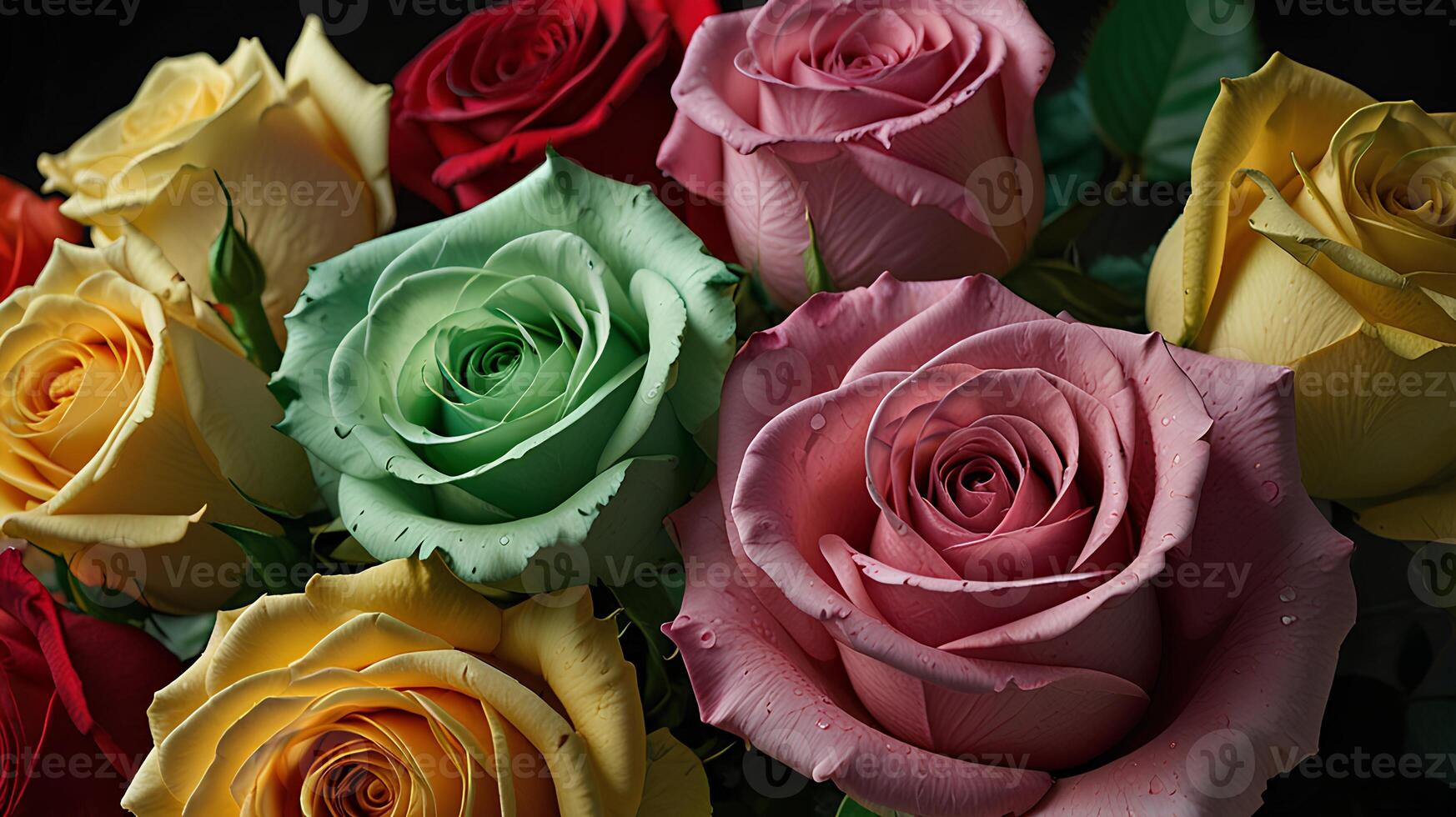 Various roses in different colors photo