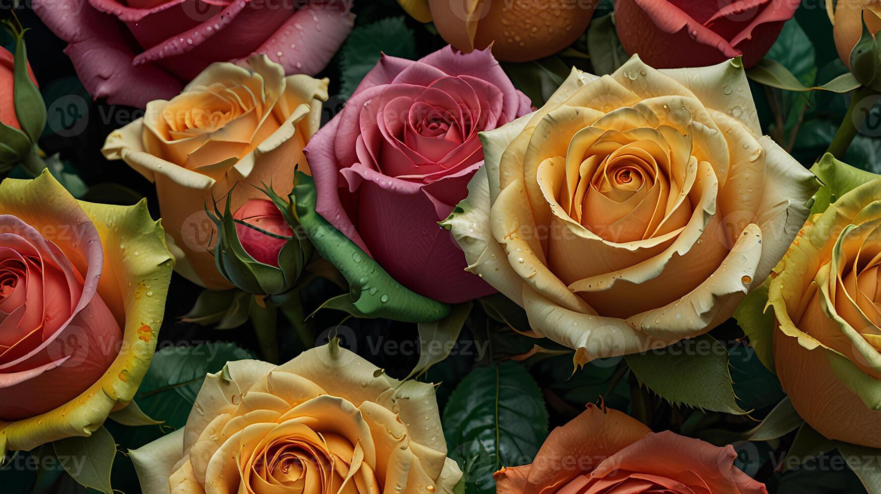 Various roses in different colors photo