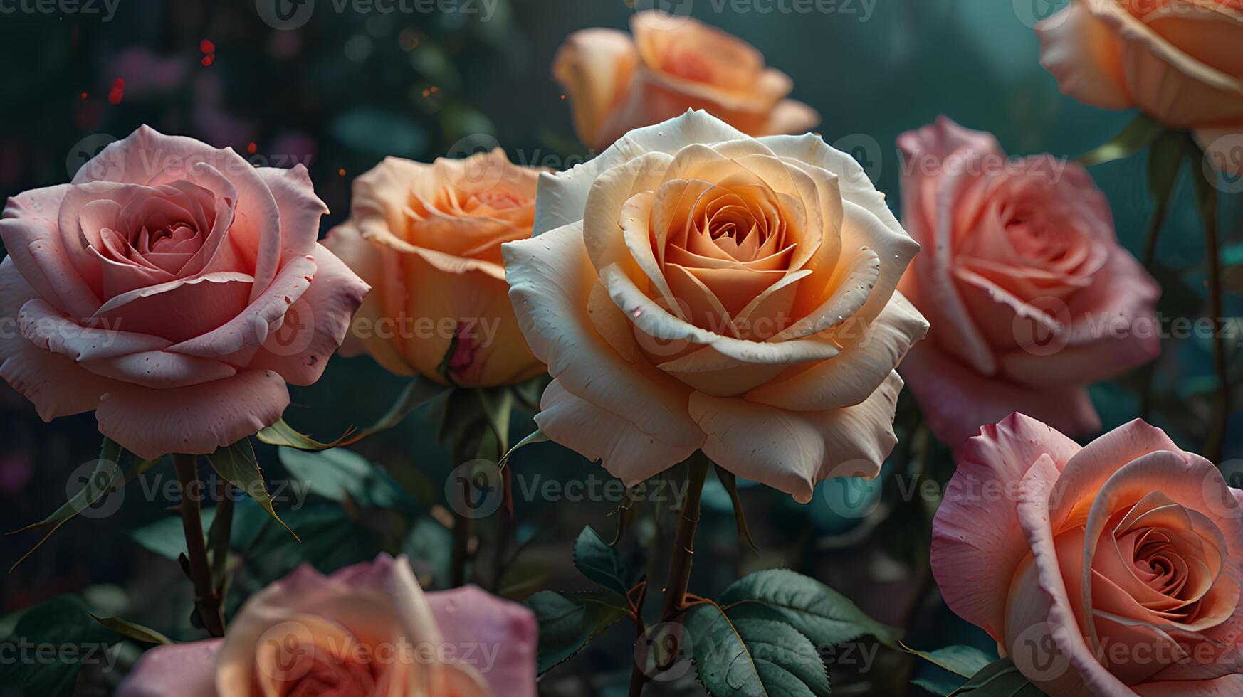 Various roses in different colors photo