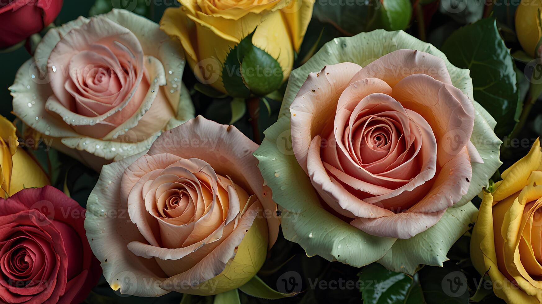 Various roses in different colors photo