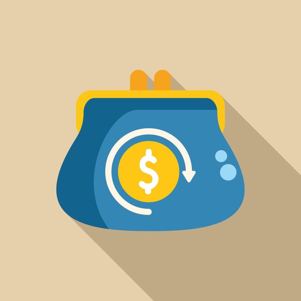 Blue wallet with dollar coin rotating inside showing cashback concept vector