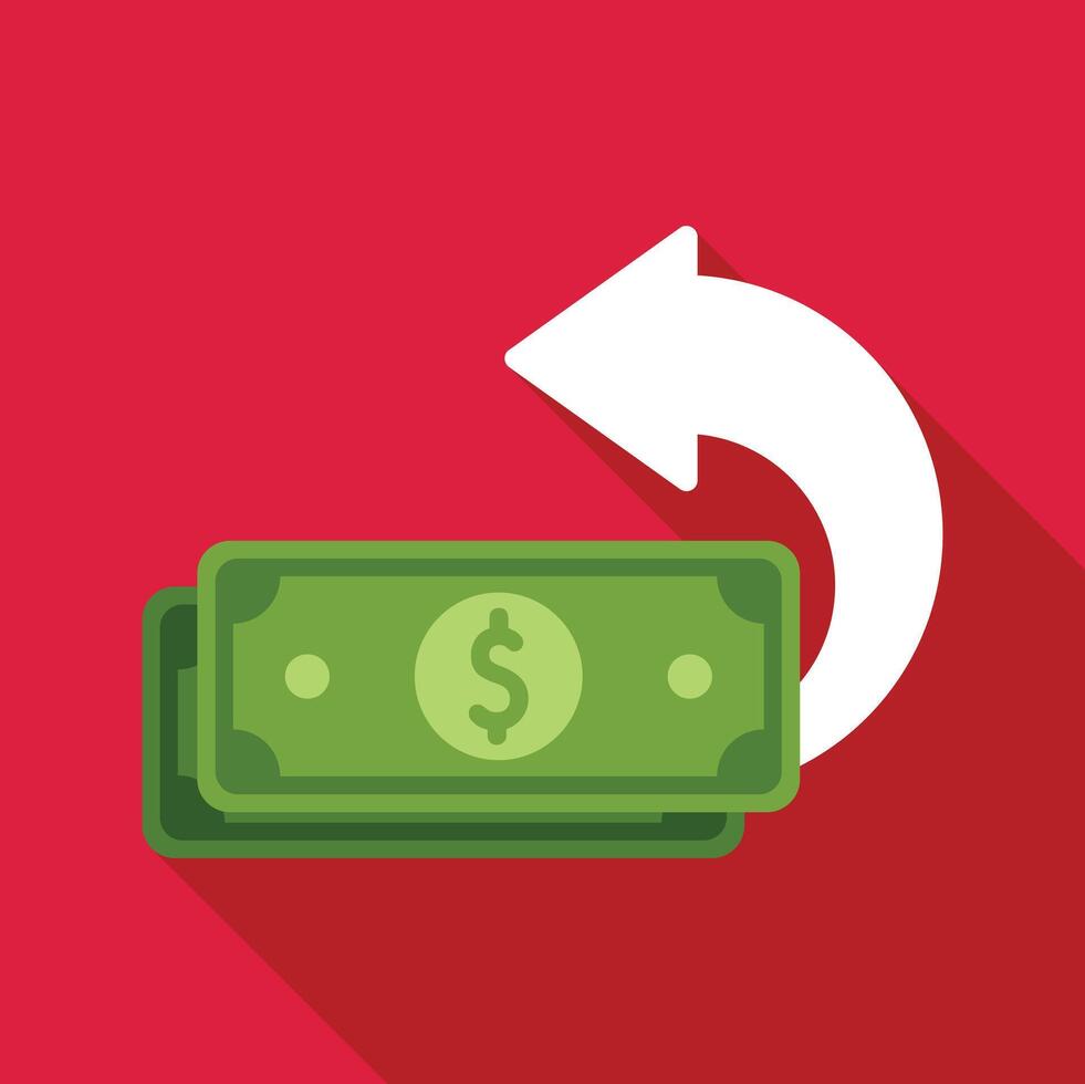 Money bills returning with arrow pointing left symbolizing cashback vector