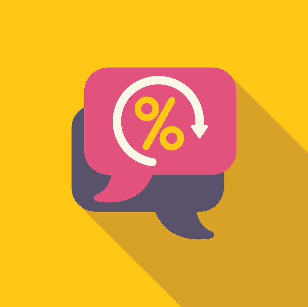 Speech bubble showing decreasing interest rate with percentage symbol overlaid vector