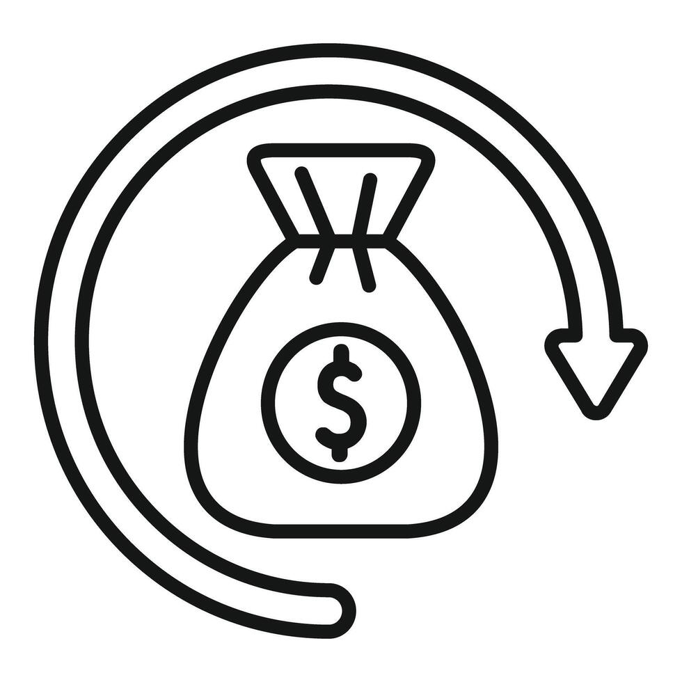 Money bag with a circular arrow pointing down representing decreasing funds vector