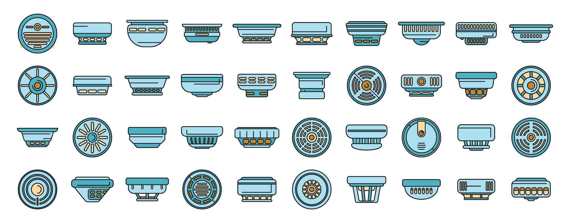 Smoke detector icons set vector color line