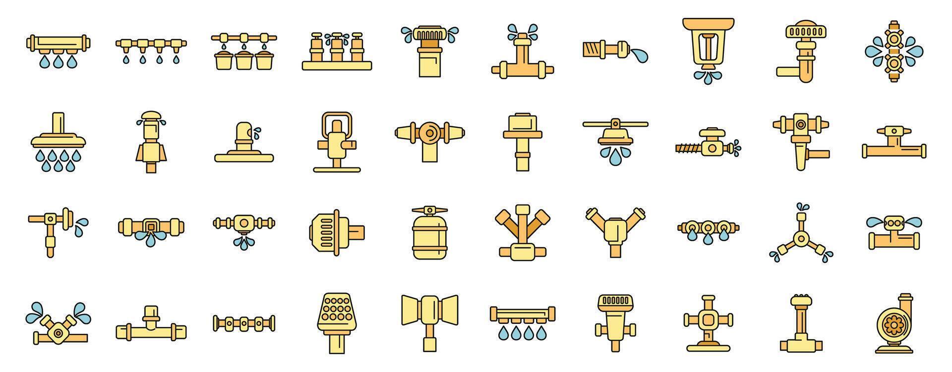 Irrigation system icons set vector color line