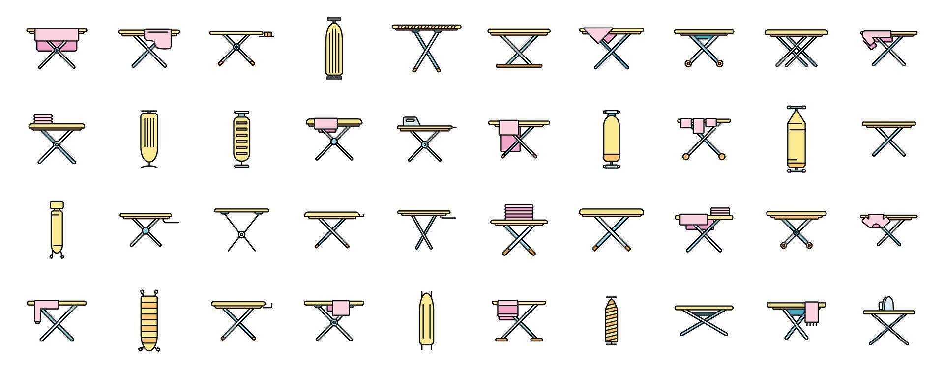 Ironing board icons set vector color line