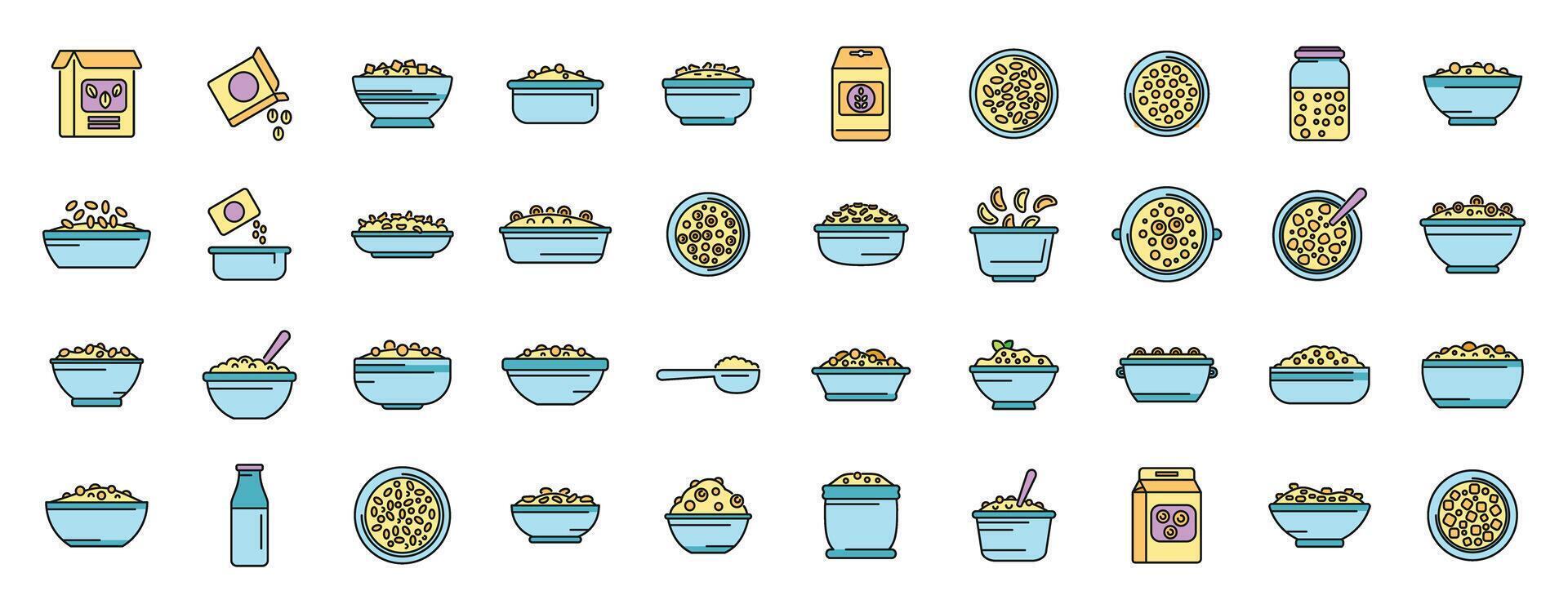 Breakfast cereal icons set vector color line